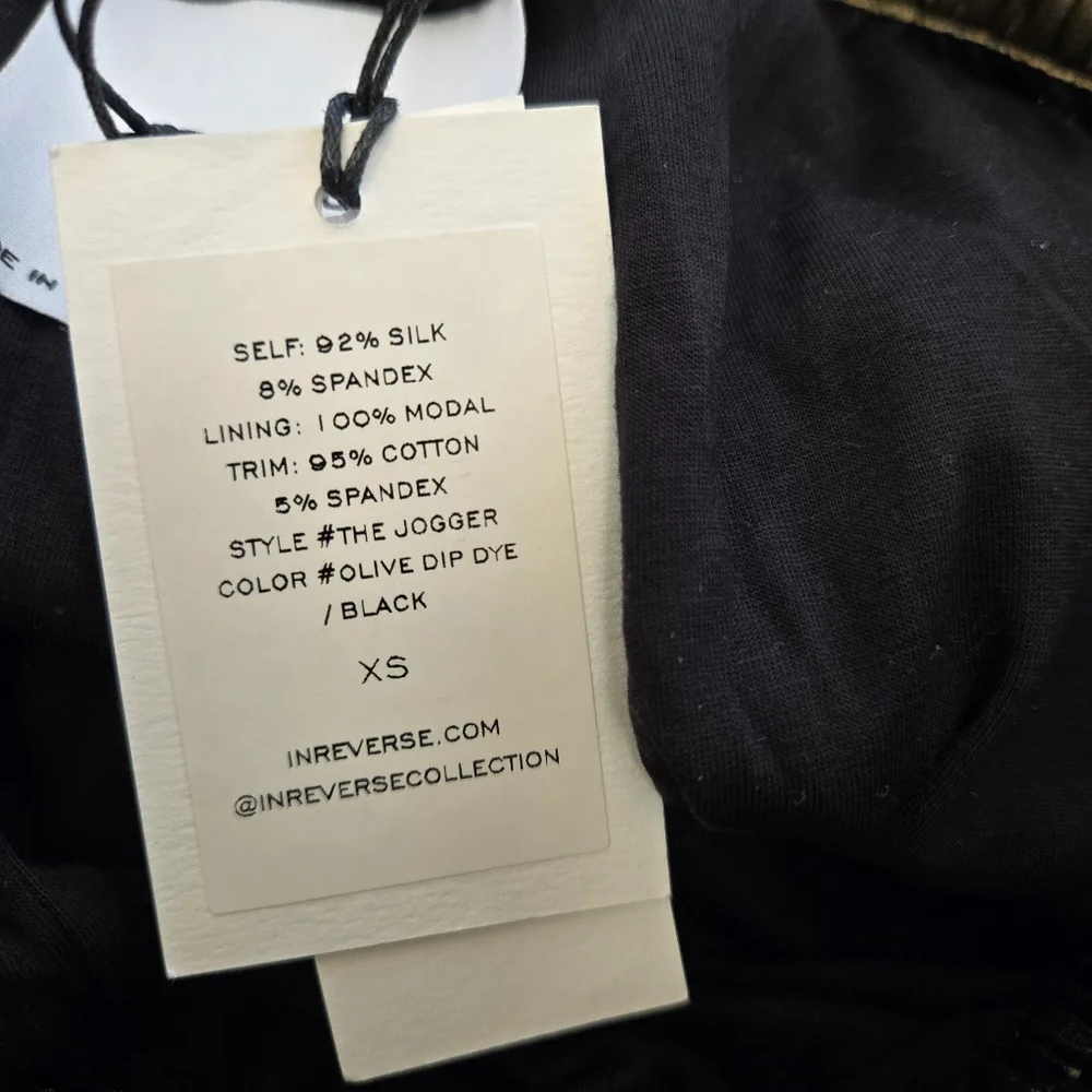 InReverse Silk Joggers Reversible Olive Dip Dye Black Ombre XS - Picture 5 of 7